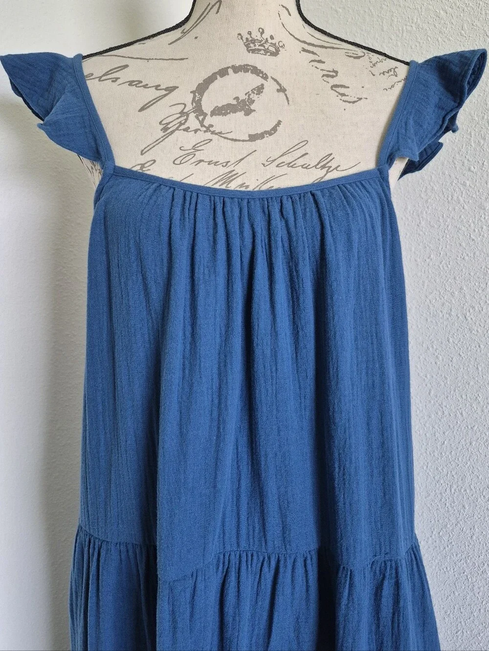 J. Crew Blue Gauze Tiered Maxi Dress S Ruffle Strap Cotton Boho Beach Resort